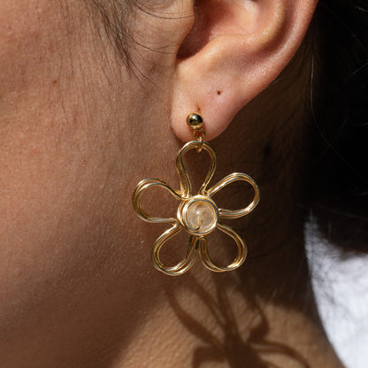 Citrine Wire Flower Earrings