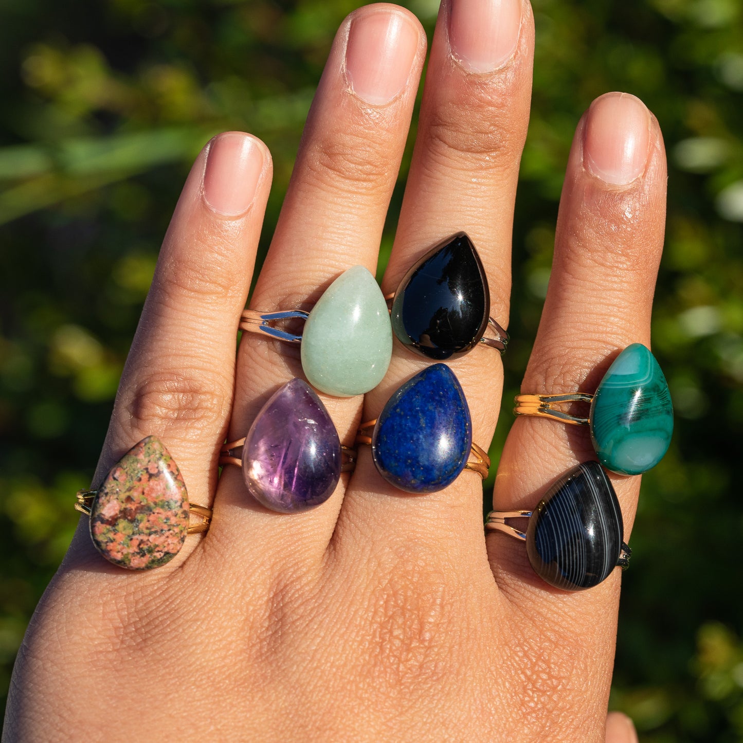 Teardrop Gemstone Adjustable Statement Ring