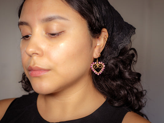 Natural Stone Wire Wrapped Spiral Heart Earrings