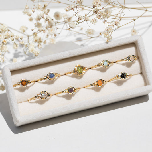 Dainty Wire Wrapped Gemstone Ring (Gold)
