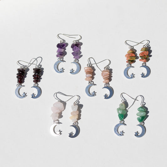 New Moon Tumbled Crystal Earrings