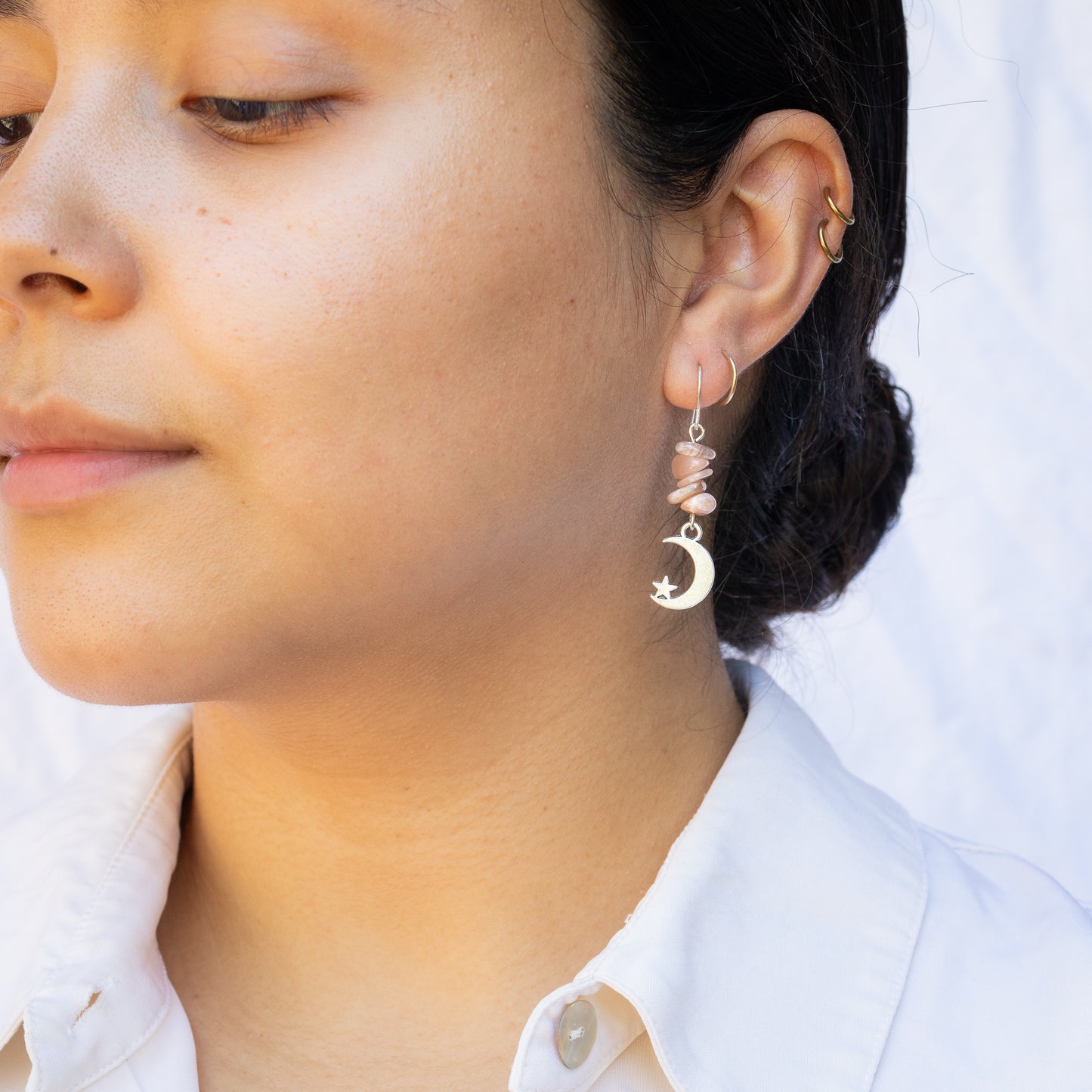 Pendientes de cristal pulido de luna nueva