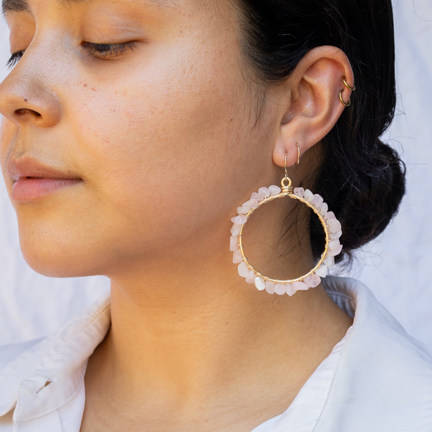Rose Quartz Hoops