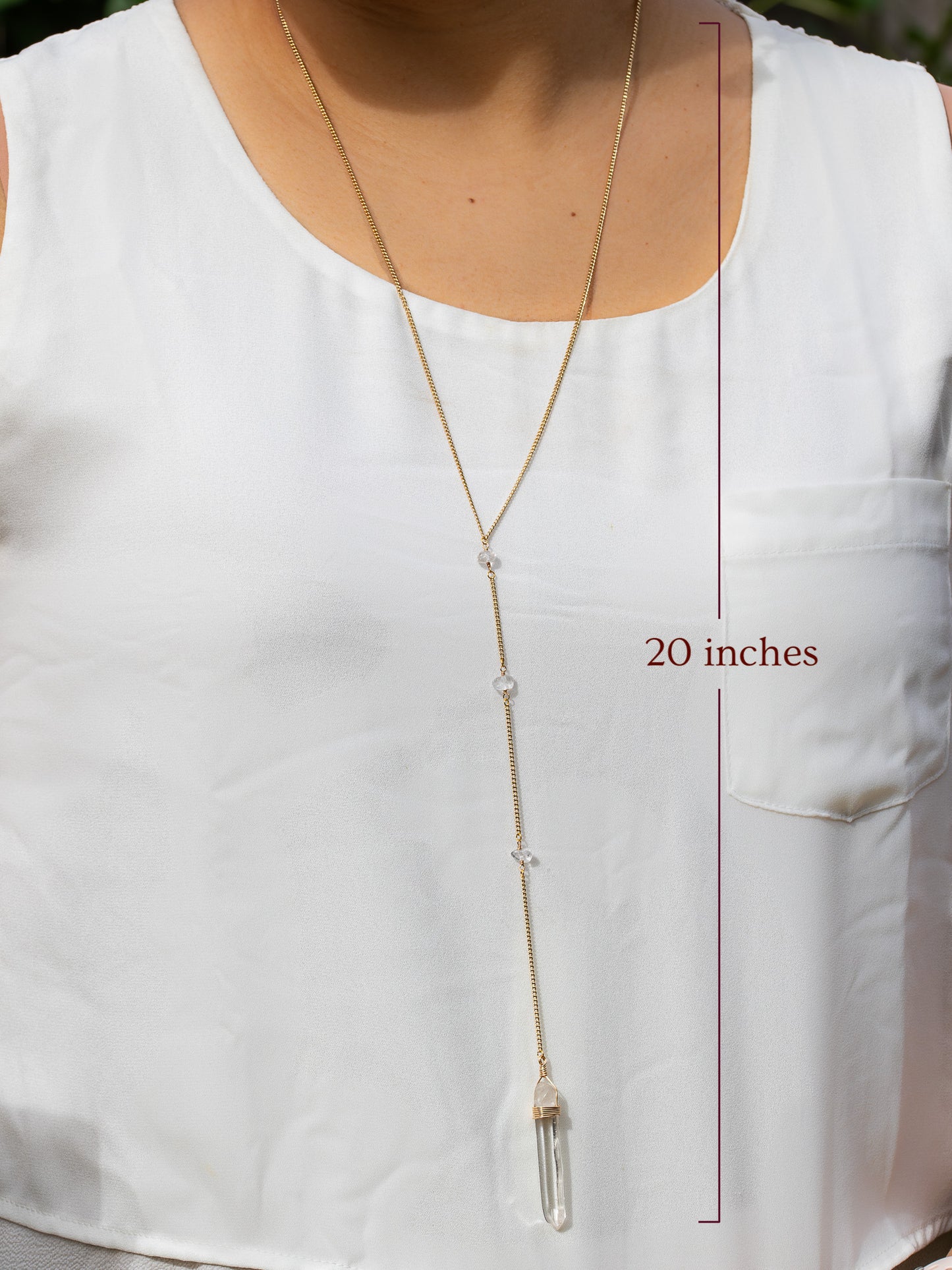 Clear Quartz Lariat Necklace (14k Gold Filled)