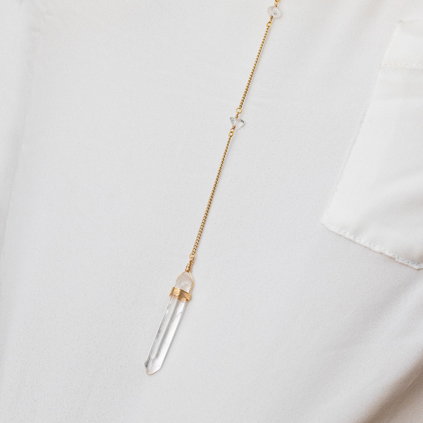 Clear Quartz Lariat Necklace (14k Gold Filled)