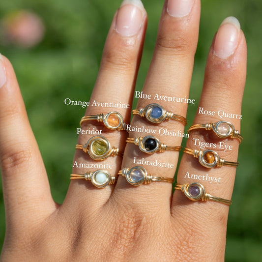 Dainty Wire Wrapped Gemstone Ring (Gold)