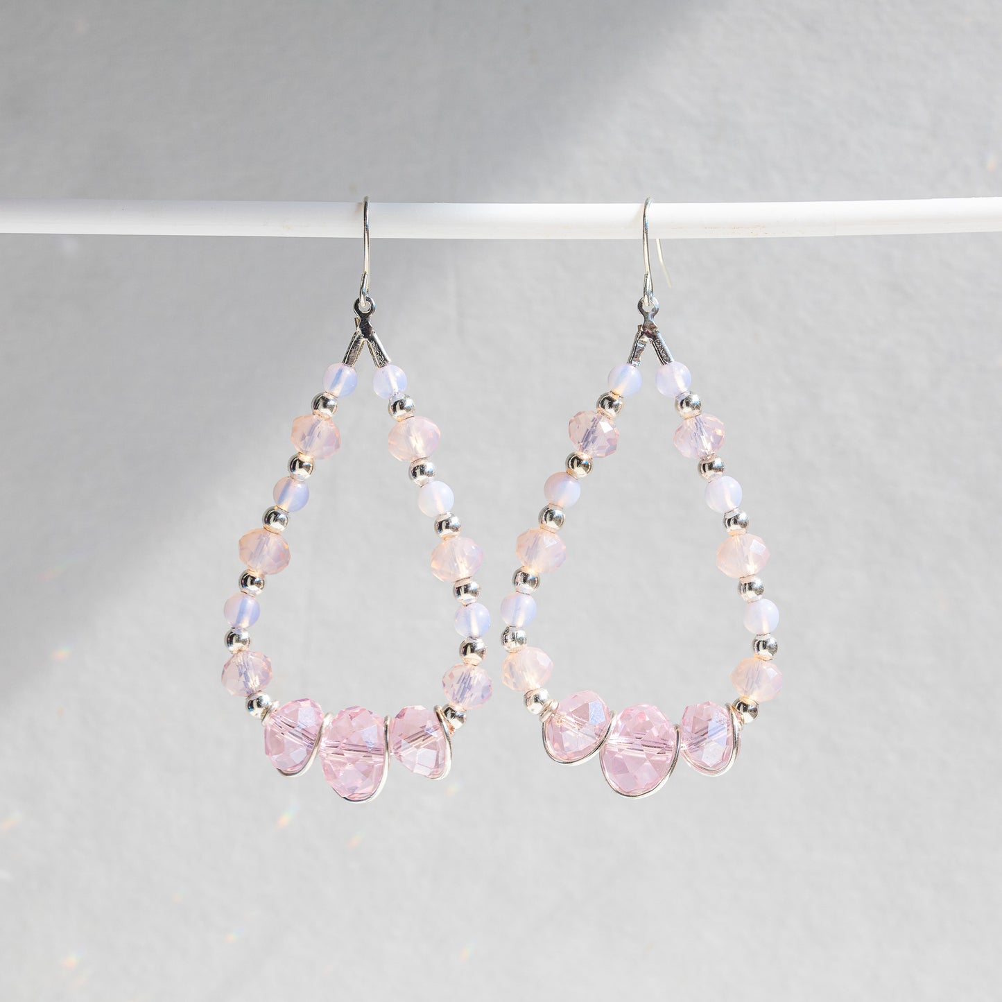 Pendientes de princesa de cristal rosa pastel