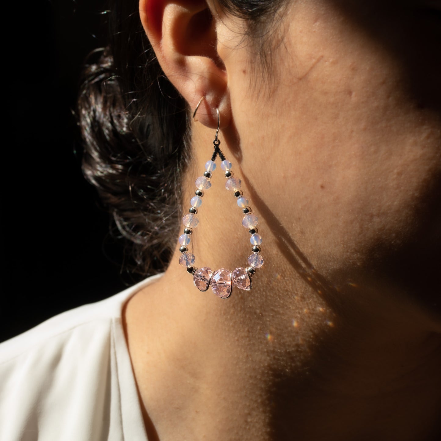Pendientes de princesa de cristal rosa pastel