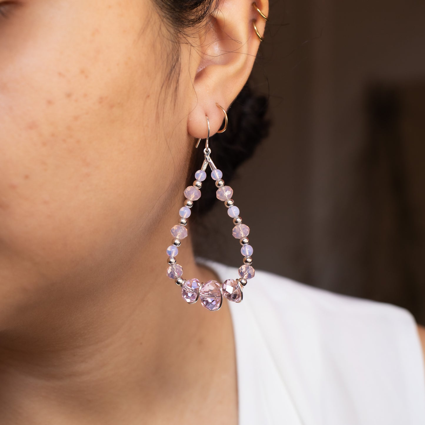 Pendientes de princesa de cristal rosa pastel