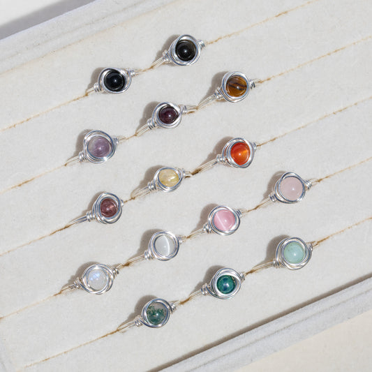 Wire Wrapped Gemstone Ring (Silver)