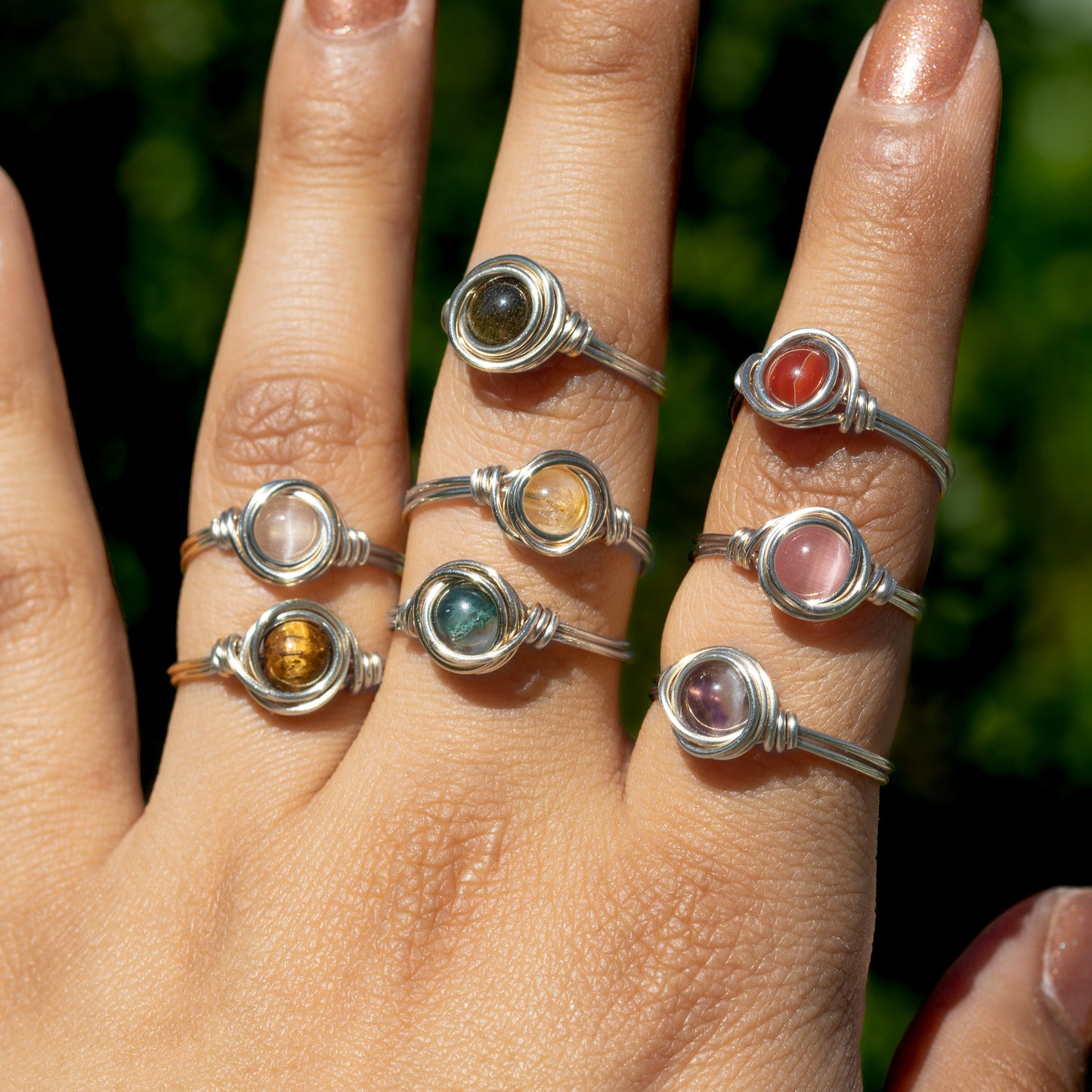 Wire Wrapped Gemstone Ring (Silver)