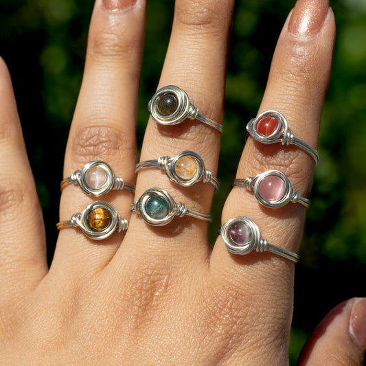 Wire Wrapped Gemstone Ring (Silver)