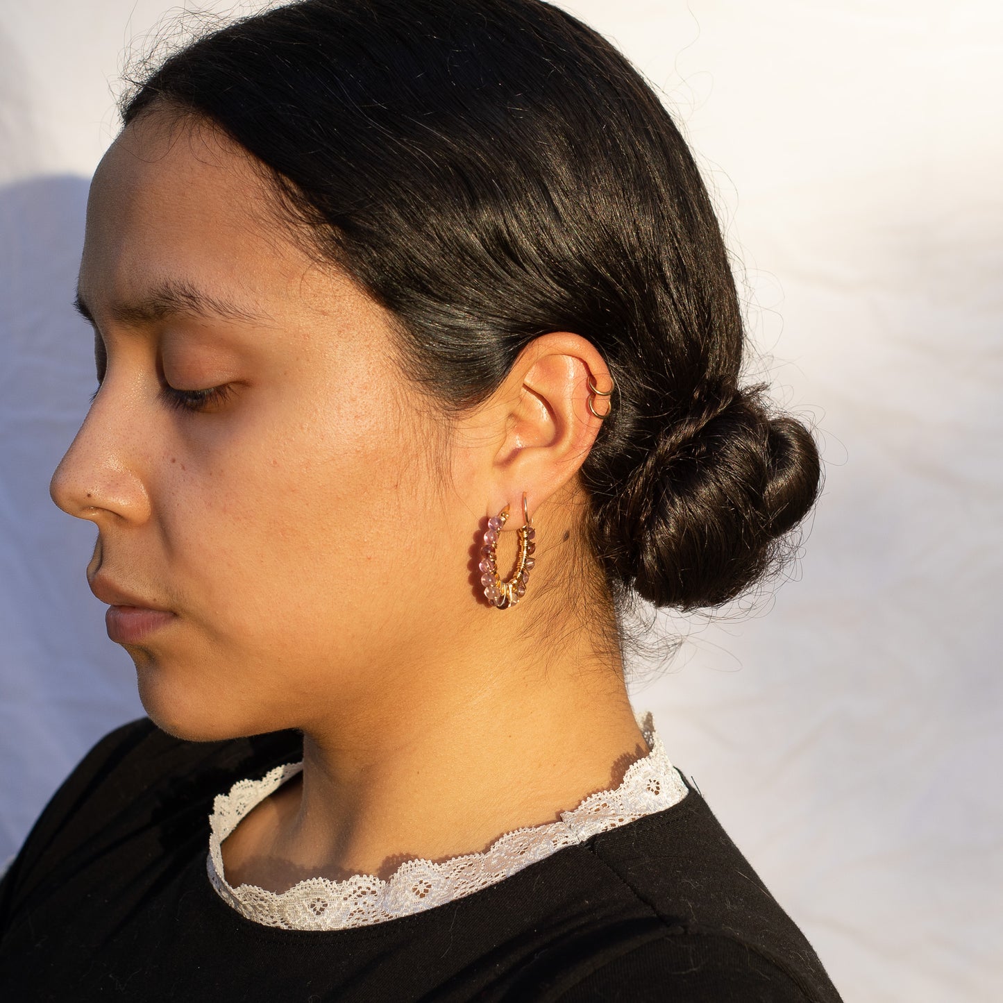 Rainbow Wire Wrapped Crystal Hoops