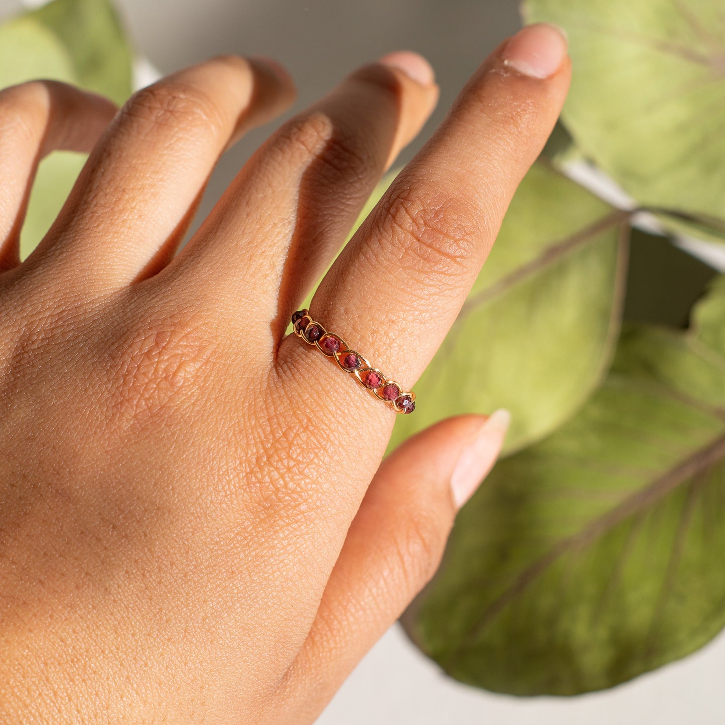 Garnet Braided Wire Ring