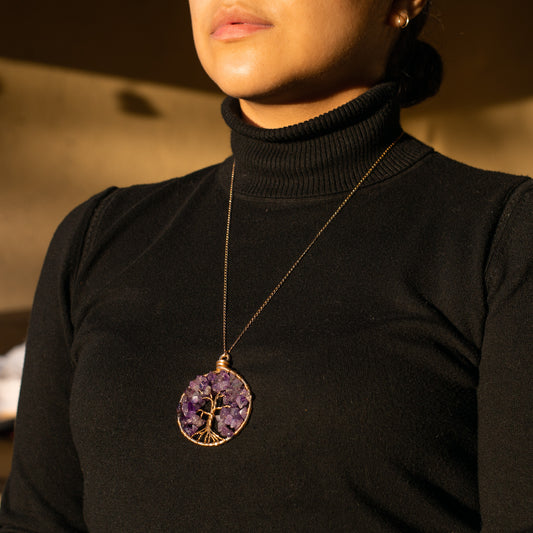 Tree of Life Crystal Pendant Necklace (24k Gold Filled)