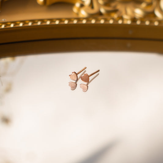 Tiny Copper Heart Studs