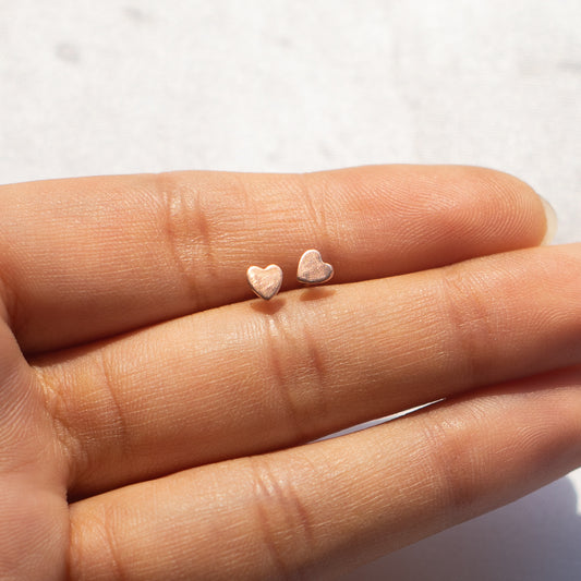 Tiny Copper Heart Studs