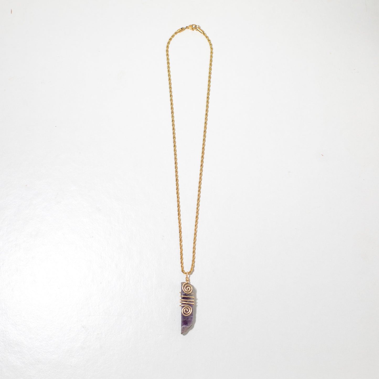 Spiral Wire Wrapped Amethyst Pendant Necklace