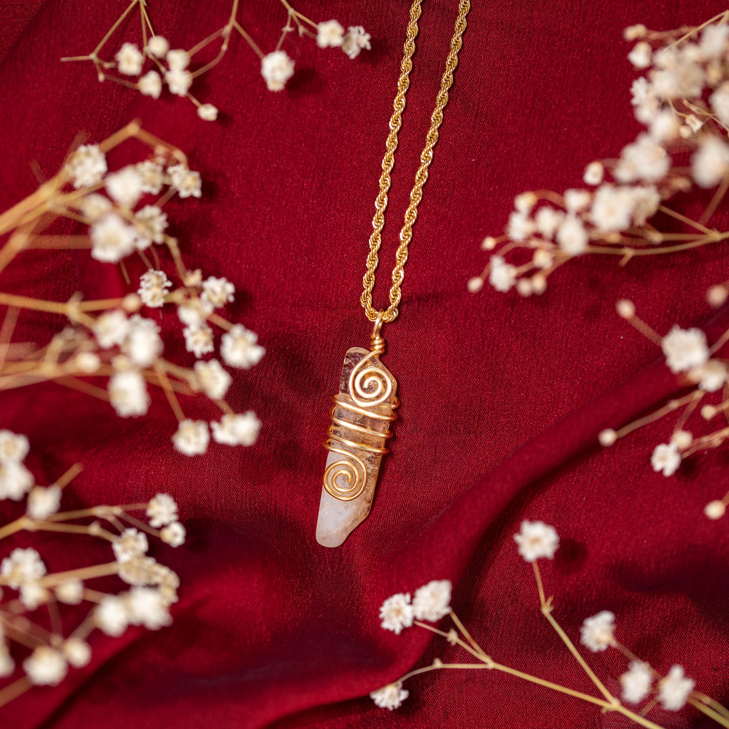 Spiral Wire Wrapped Citrine Necklace