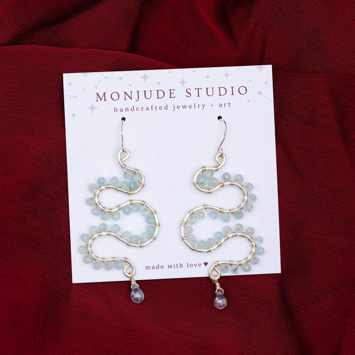 Wire Wrapped Wavy Earrings in Aquamarine