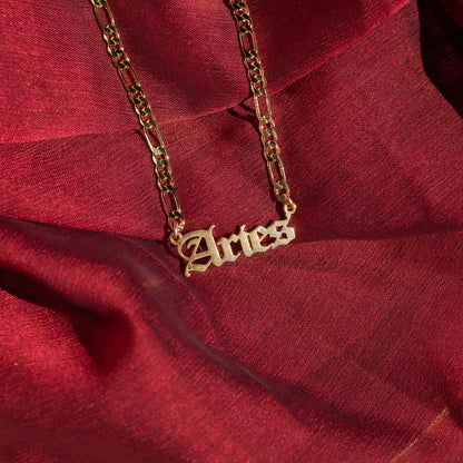 Zodiac Nameplate Necklace (Gold Filled)