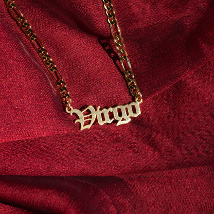 Zodiac Nameplate Necklace (Gold Filled)