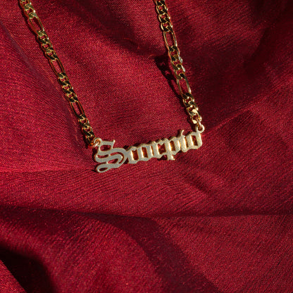 Zodiac Nameplate Necklace (Gold Filled)