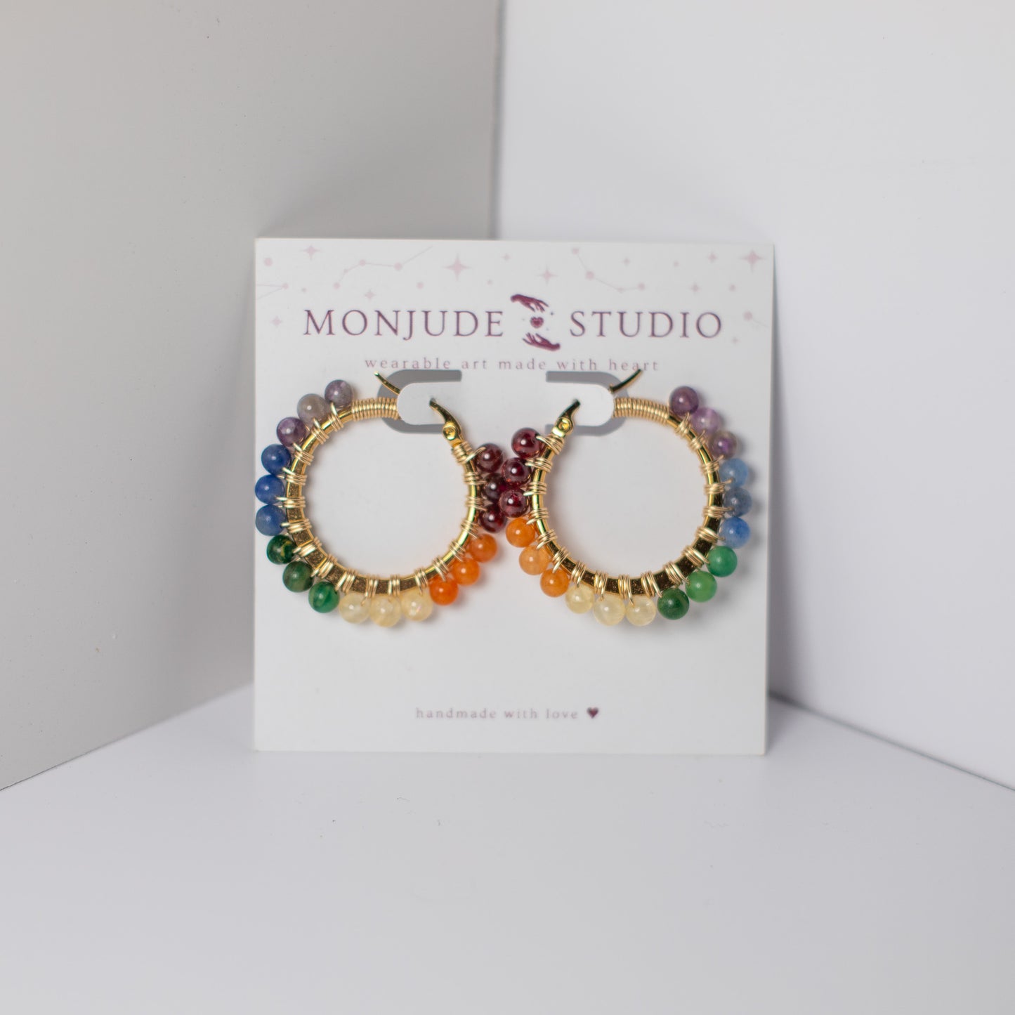 Rainbow Wire Wrapped Crystal Hoops