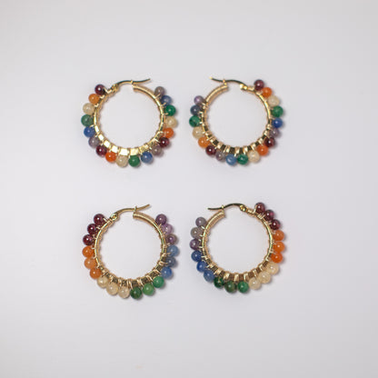 Rainbow Wire Wrapped Crystal Hoops