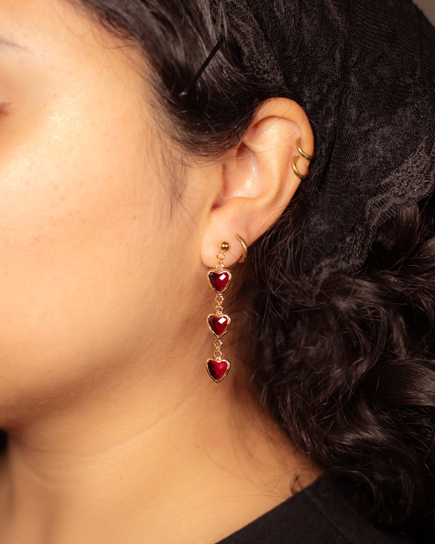 Three of Hearts Drop Earrings