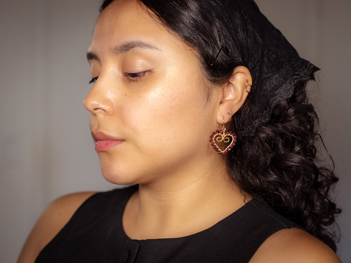 Natural Stone Wire Wrapped Spiral Heart Earrings