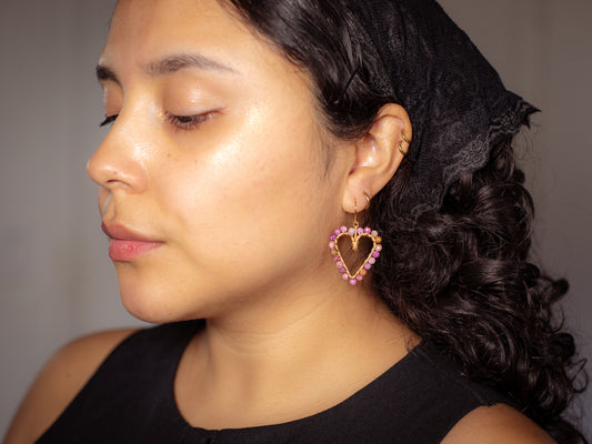 Natural Ruby Wire Wrapped Heart Earrings
