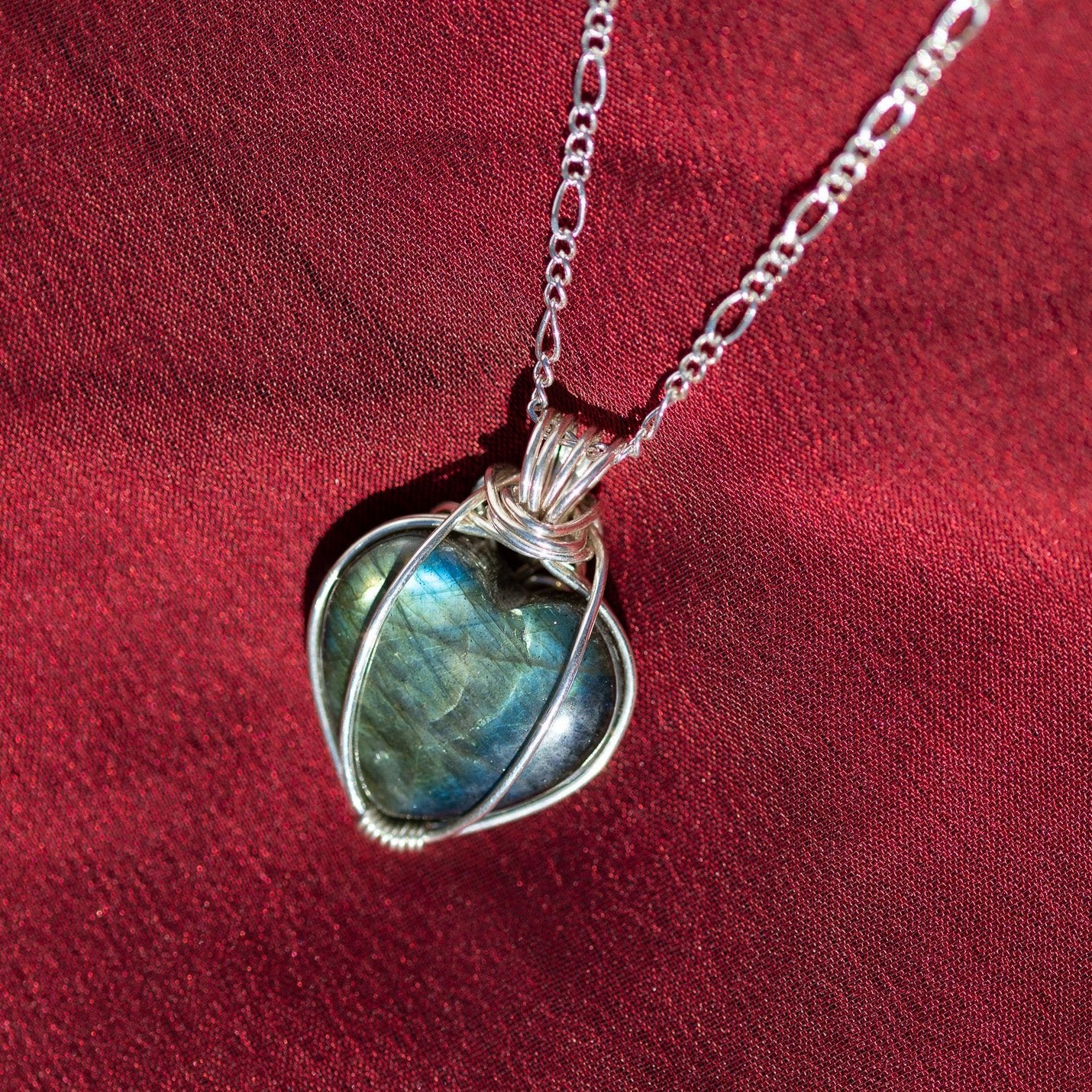 Heart Shaped Labradorite Pendant in Sterling Silver