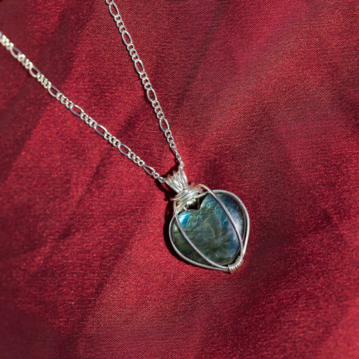 Heart Shaped Labradorite Pendant in Sterling Silver