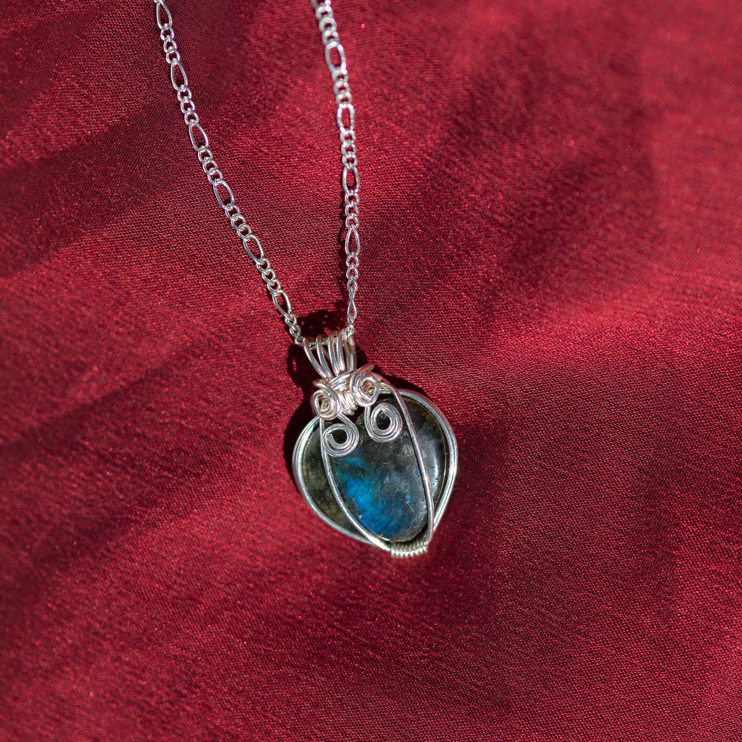 Heart Shaped Labradorite Pendant in Sterling Silver