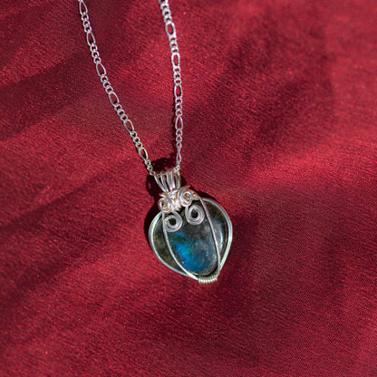 Heart Shaped Labradorite Pendant in Sterling Silver