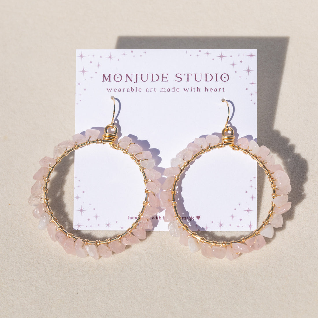 Rose quartz hoops Clearance