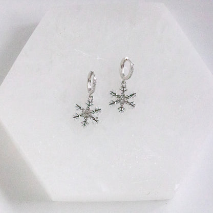 Diamond Snowflake Huggie Earrings