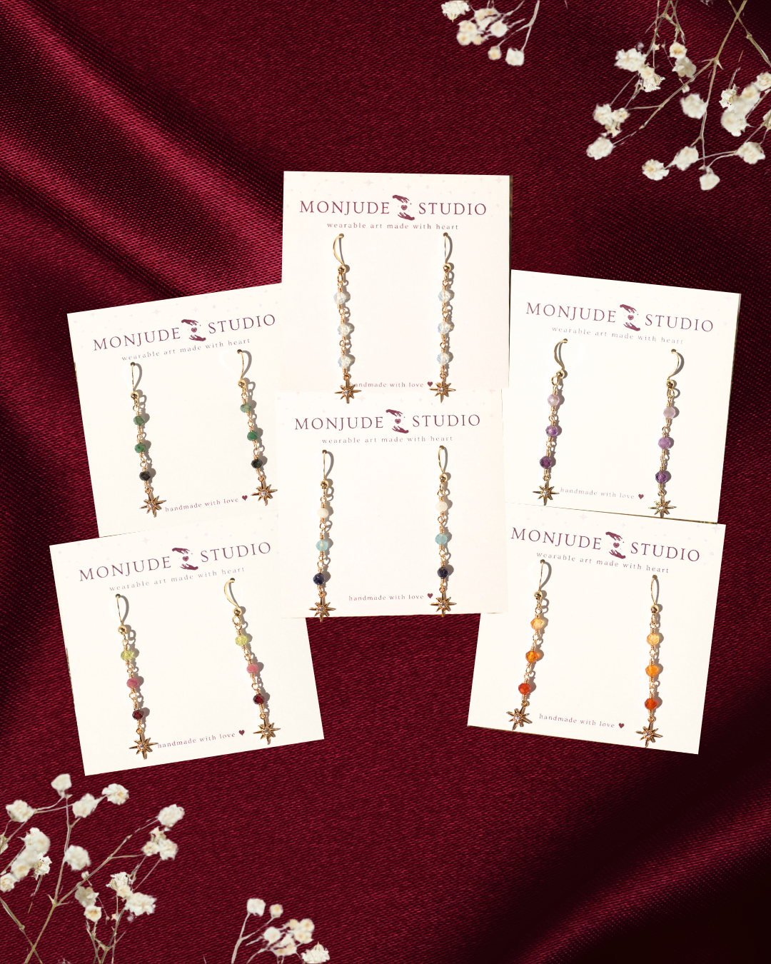 Dainty Gemstone Star Drop Earrings