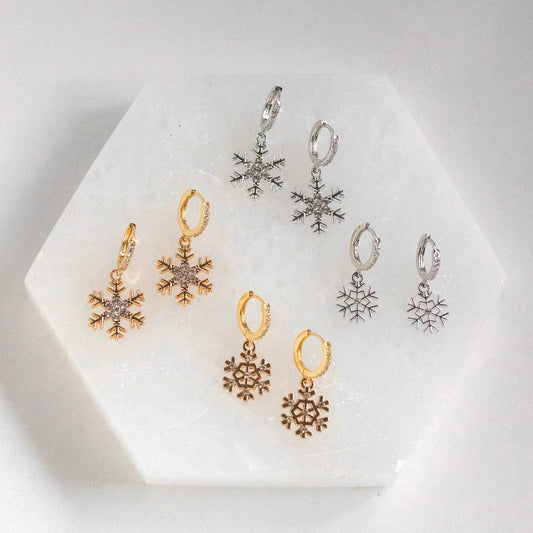 Diamond Snowflake Huggie Earrings