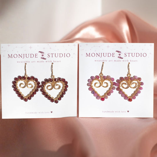 Natural Stone Wire Wrapped Spiral Heart Earrings