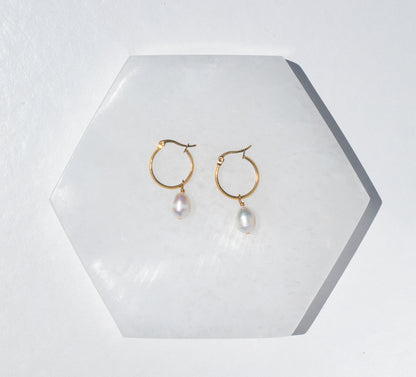 Dropped Pearl Hoops