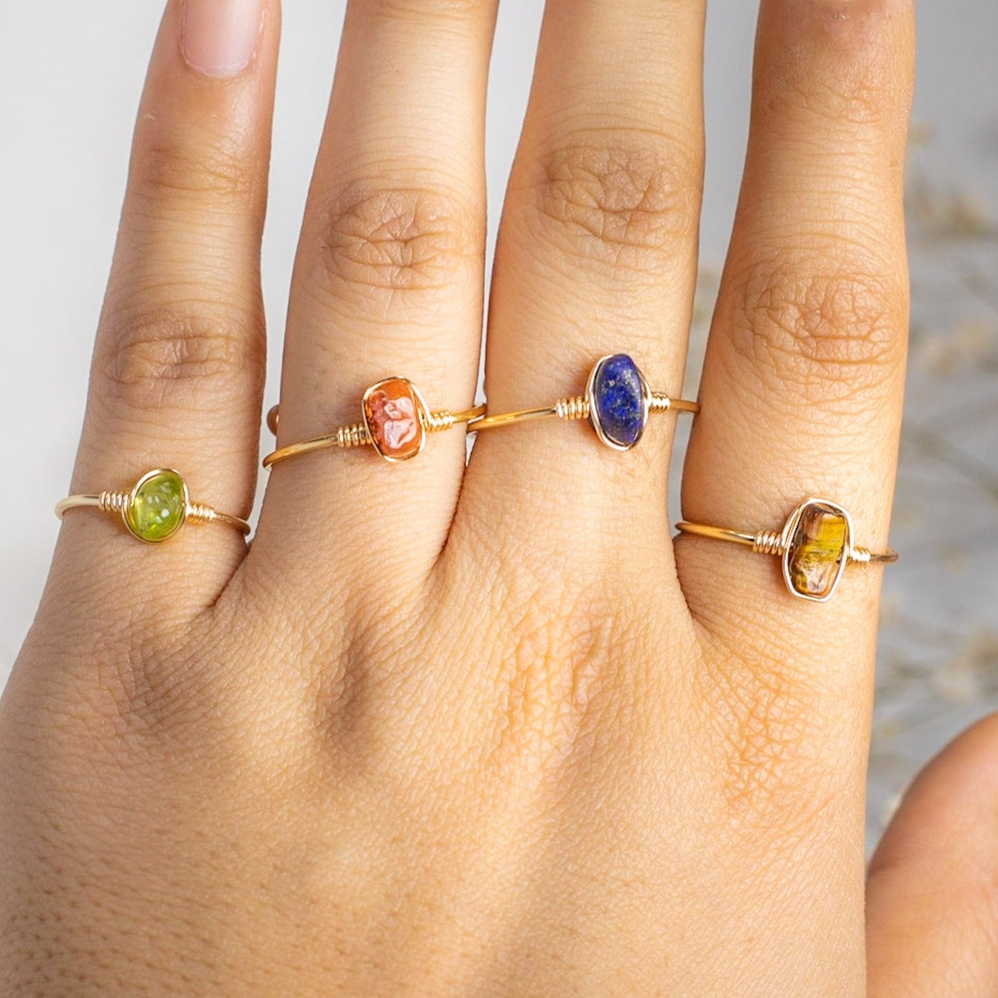 Dainty Adjustable Gemstone Ring