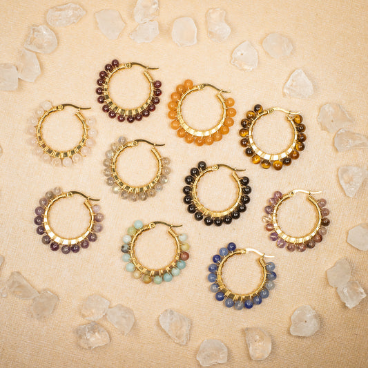 Wire Wrapped Crystal Hoops